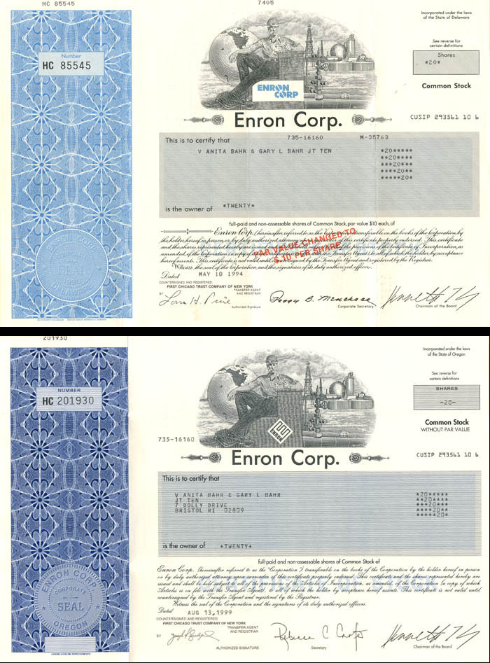 Enron Corporation - Stock Certificate